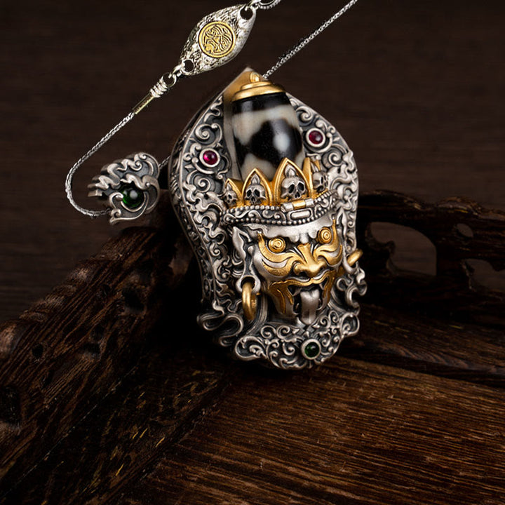 Collier pendentif en perles Dzi de la déesse de la richesse tibétaine en argent sterling 925 avec Buddha Stones