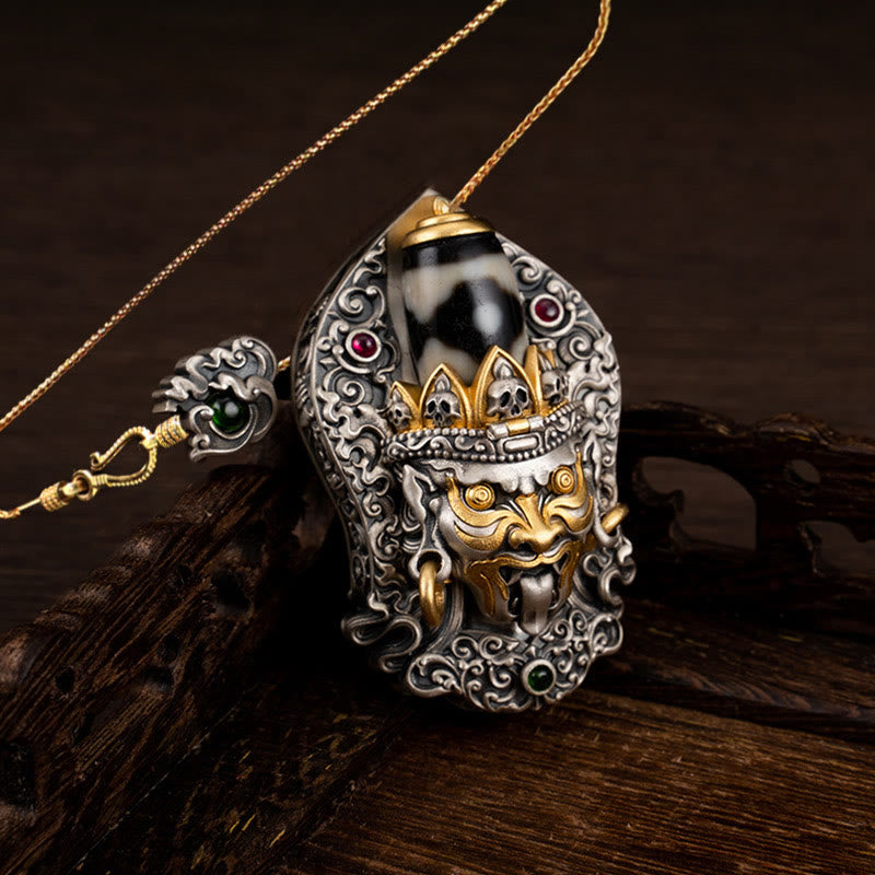 Collier pendentif en perles Dzi de la déesse de la richesse tibétaine en argent sterling 925 avec Buddha Stones