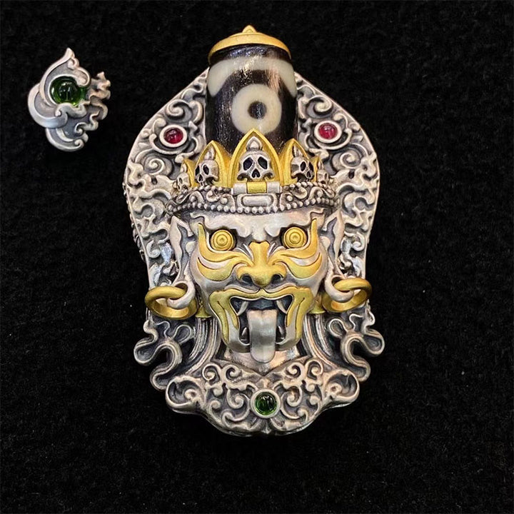Collier pendentif en perles Dzi de la déesse de la richesse tibétaine en argent sterling 925 avec Buddha Stones
