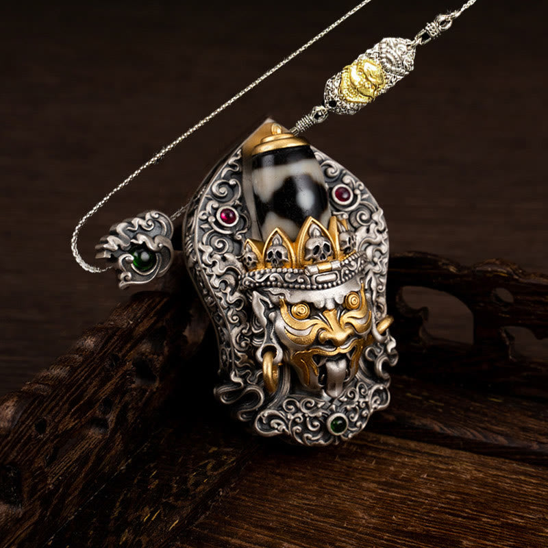 Collier pendentif en perles Dzi de la déesse de la richesse tibétaine en argent sterling 925 avec Buddha Stones