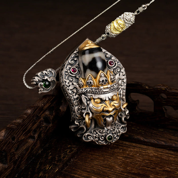 Collier pendentif en perles Dzi de la déesse de la richesse tibétaine en argent sterling 925 avec Buddha Stones
