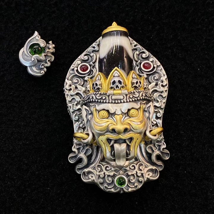 Collier pendentif en perles Dzi de la déesse de la richesse tibétaine en argent sterling 925 avec Buddha Stones