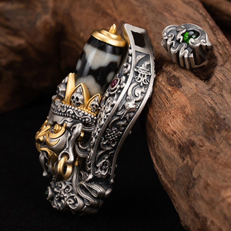 Collier pendentif en perles Dzi de la déesse de la richesse tibétaine en argent sterling 925 avec Buddha Stones