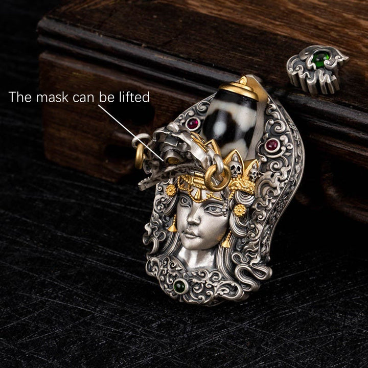 Collier pendentif en perles Dzi de la déesse de la richesse tibétaine en argent sterling 925 avec Buddha Stones
