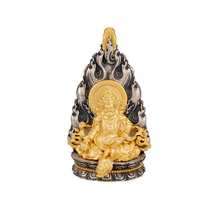 Collier pendentif en argent sterling 925 Buddha Stones et bénédiction du dieu de la richesse Jambhala jaune tibétain