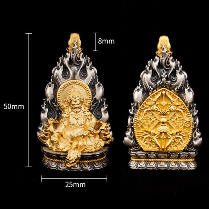 Collier pendentif en argent sterling 925 Buddha Stones et bénédiction du dieu de la richesse Jambhala jaune tibétain