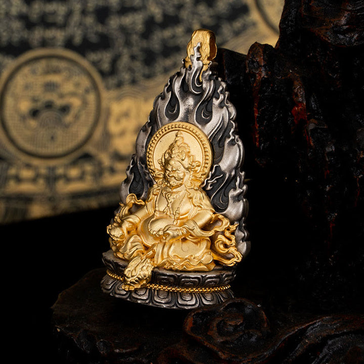 Collier pendentif en argent sterling 925 Buddha Stones et bénédiction du dieu de la richesse Jambhala jaune tibétain