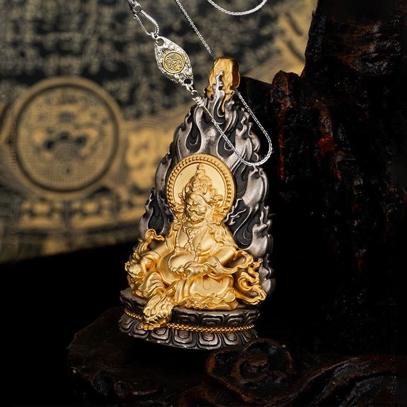 Collier pendentif en argent sterling 925 Buddha Stones et bénédiction du dieu de la richesse Jambhala jaune tibétain