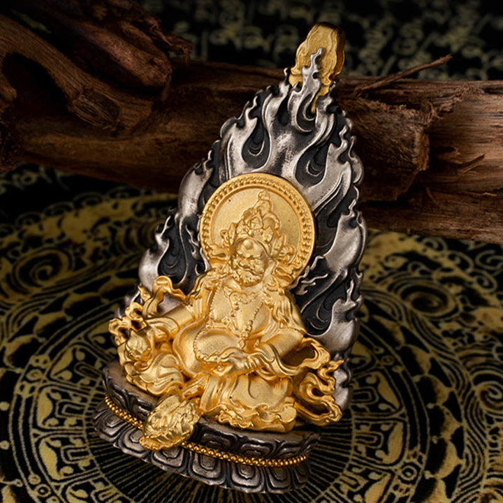 Collier pendentif en argent sterling 925 Buddha Stones et bénédiction du dieu de la richesse Jambhala jaune tibétain