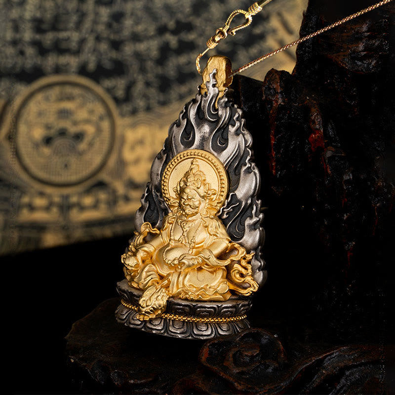 Collier pendentif en argent sterling 925 Buddha Stones et bénédiction du dieu de la richesse Jambhala jaune tibétain