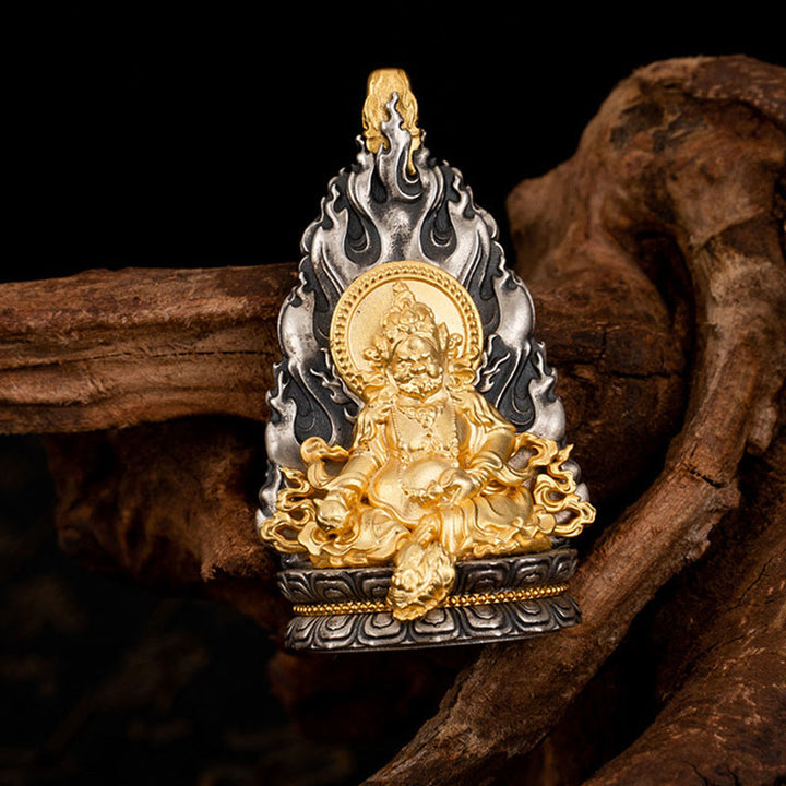 Collier pendentif en argent sterling 925 Buddha Stones et bénédiction du dieu de la richesse Jambhala jaune tibétain