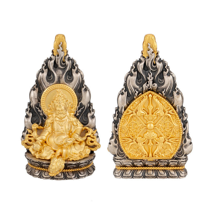 Collier pendentif en argent sterling 925 Buddha Stones et bénédiction du dieu de la richesse Jambhala jaune tibétain