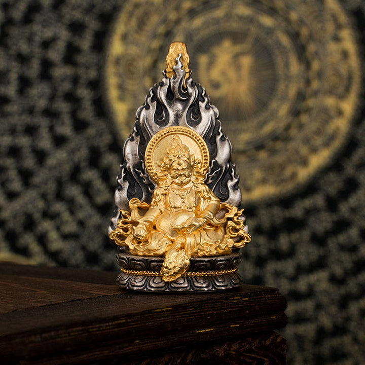 Collier pendentif en argent sterling 925 Buddha Stones et bénédiction du dieu de la richesse Jambhala jaune tibétain