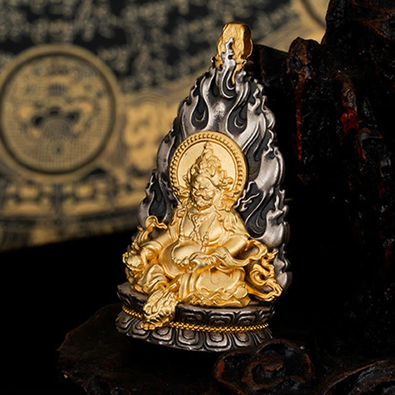 Collier pendentif en argent sterling 925 Buddha Stones et bénédiction du dieu de la richesse Jambhala jaune tibétain