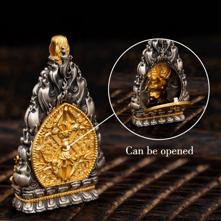 Collier pendentif en argent sterling 925 Buddha Stones et bénédiction du dieu de la richesse Jambhala jaune tibétain