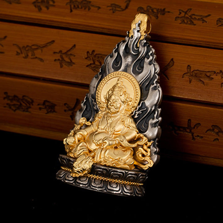 Collier pendentif en argent sterling 925 Buddha Stones et bénédiction du dieu de la richesse Jambhala jaune tibétain