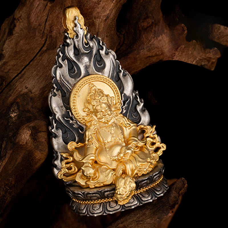Collier pendentif en argent sterling 925 Buddha Stones et bénédiction du dieu de la richesse Jambhala jaune tibétain