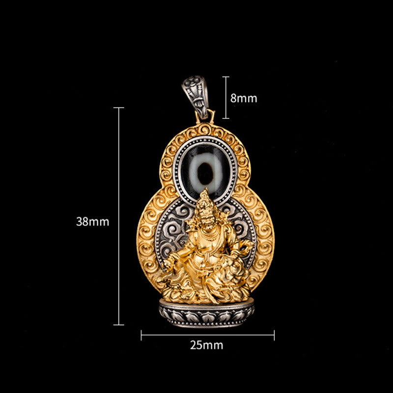 Buddha Stones 925 Argent Sterling Tibet Jaune Jambhala Dieu de la Richesse Dzi Perle Om Mani Padme Hum Bonheur Collier Pendentif - image 9