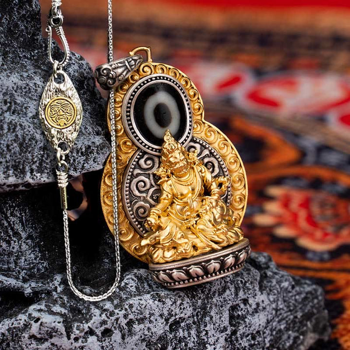 Buddha Stones 925 Argent Sterling Tibet Jaune Jambhala Dieu de la Richesse Dzi Perle Om Mani Padme Hum Bonheur Collier Pendentif - Jambhala jaune et chaîne en cuivre Zakiram de 50 cm - image 15