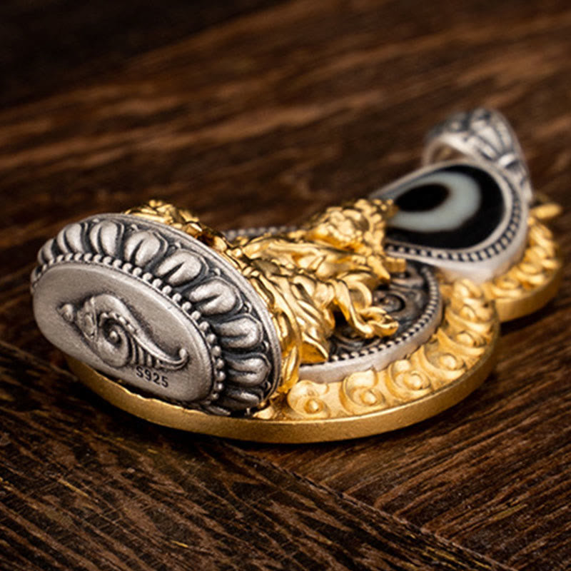 Buddha Stones 925 Argent Sterling Tibet Jaune Jambhala Dieu de la Richesse Dzi Perle Om Mani Padme Hum Bonheur Collier Pendentif - image 3