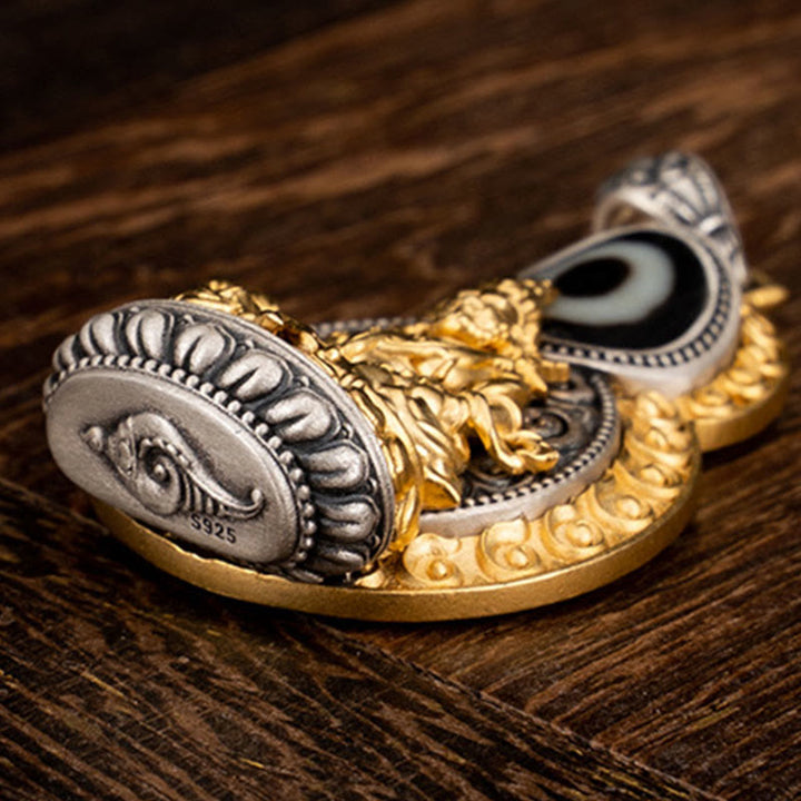 Buddha Stones 925 Argent Sterling Tibet Jaune Jambhala Dieu de la Richesse Dzi Perle Om Mani Padme Hum Bonheur Collier Pendentif - image 3