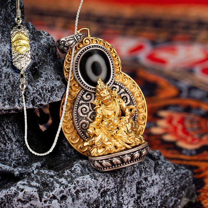 Buddha Stones 925 Argent Sterling Tibet Jaune Jambhala Dieu de la Richesse Dzi Perle Om Mani Padme Hum Bonheur Collier Pendentif - Jambhala jaune & 52 cm Le Seigneur de la Forêt des Cadavres Chaîne en cuivre - image 19