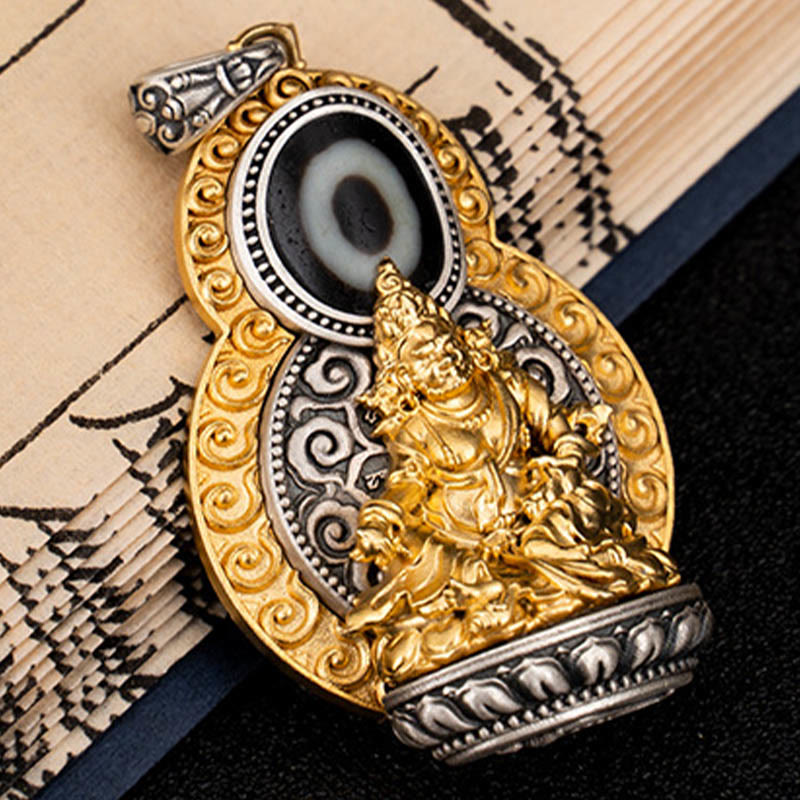 Buddha Stones 925 Argent Sterling Tibet Jaune Jambhala Dieu de la Richesse Dzi Perle Om Mani Padme Hum Bonheur Collier Pendentif - image 5