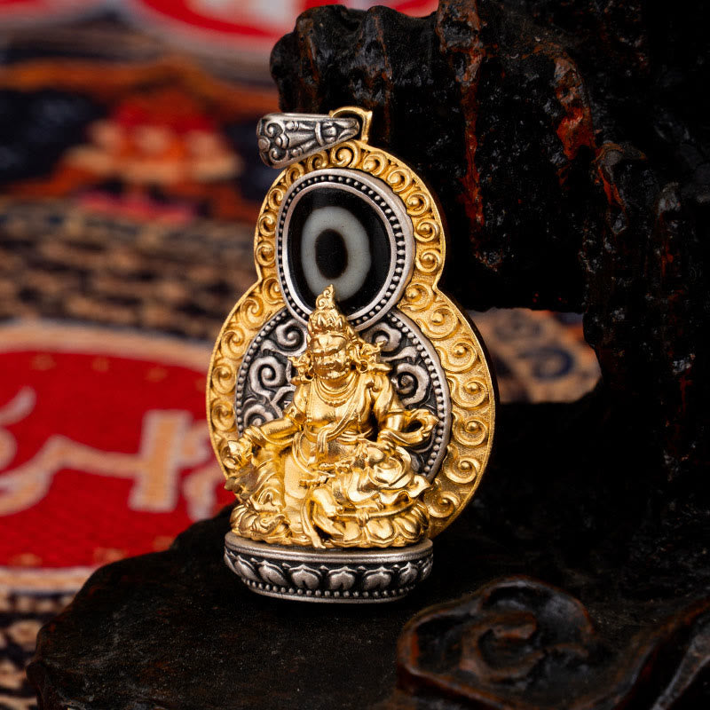 Buddha Stones 925 Argent Sterling Tibet Jaune Jambhala Dieu de la Richesse Dzi Perle Om Mani Padme Hum Bonheur Collier Pendentif - image 8
