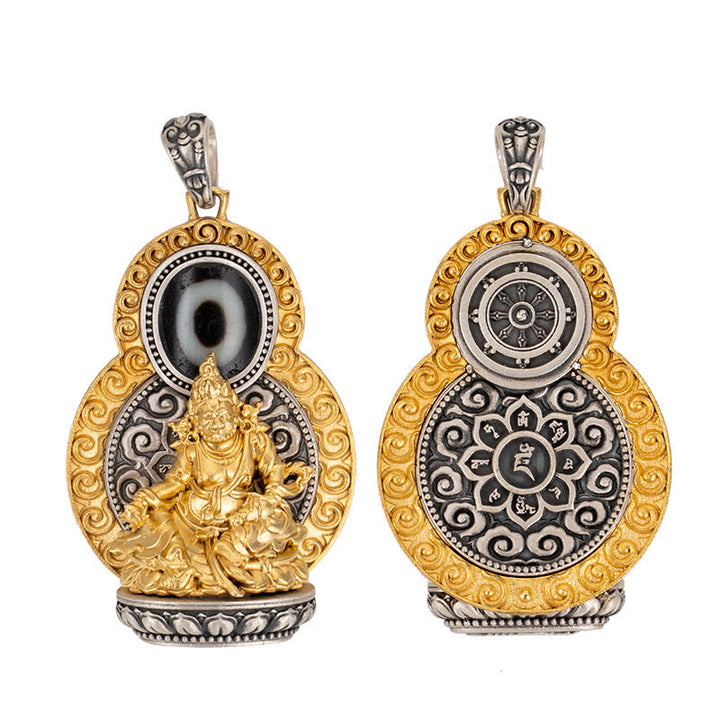 Buddha Stones 925 Argent Sterling Tibet Jaune Jambhala Dieu de la Richesse Dzi Perle Om Mani Padme Hum Bonheur Collier Pendentif - image 12