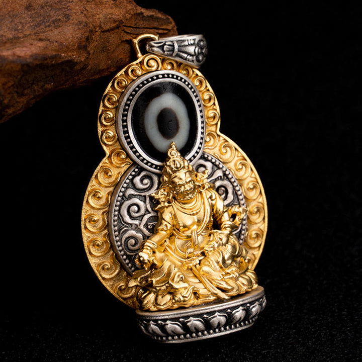 Buddha Stones 925 Argent Sterling Tibet Jaune Jambhala Dieu de la Richesse Dzi Perle Om Mani Padme Hum Bonheur Collier Pendentif - image 2