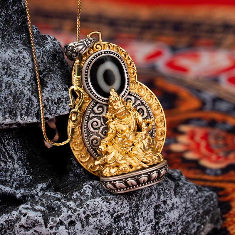 Buddha Stones 925 Argent Sterling Tibet Jaune Jambhala Dieu de la Richesse Dzi Perle Om Mani Padme Hum Bonheur Collier Pendentif - Jambhala jaune et chaîne en cuivre doré de 58 cm - image 14