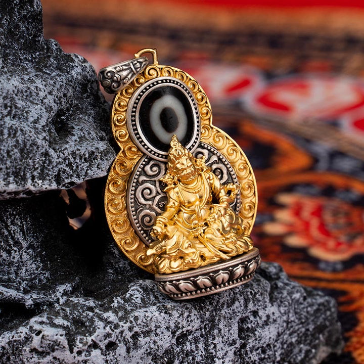 Buddha Stones 925 Argent Sterling Tibet Jaune Jambhala Dieu de la Richesse Dzi Perle Om Mani Padme Hum Bonheur Collier Pendentif - Jambhala jaune (pendentif uniquement) - image 1