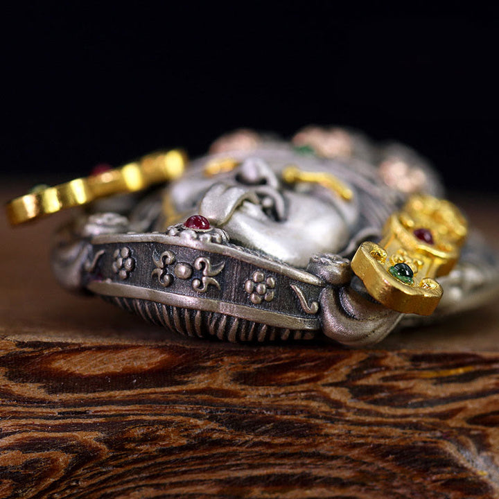 Collier pendentif tibétain en argent sterling 925 Buddha Stones , déesse de la richesse, éloigne les mauvais esprits