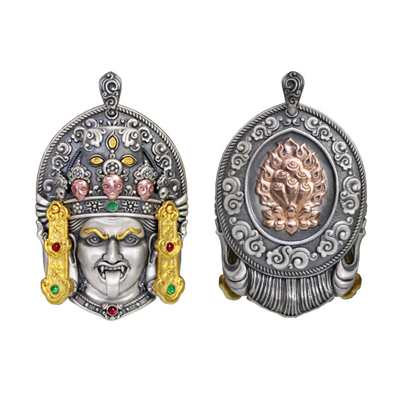 Collier pendentif tibétain en argent sterling 925 Buddha Stones , déesse de la richesse, éloigne les mauvais esprits