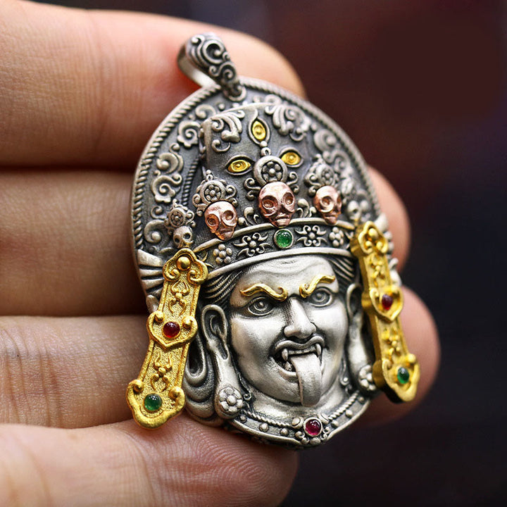 Collier pendentif tibétain en argent sterling 925 Buddha Stones , déesse de la richesse, éloigne les mauvais esprits