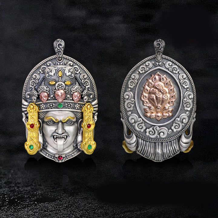 Collier pendentif tibétain en argent sterling 925 Buddha Stones , déesse de la richesse, éloigne les mauvais esprits
