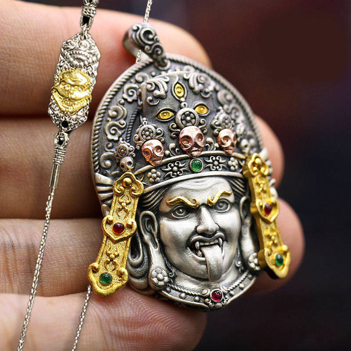 Collier pendentif tibétain en argent sterling 925 Buddha Stones , déesse de la richesse, éloigne les mauvais esprits