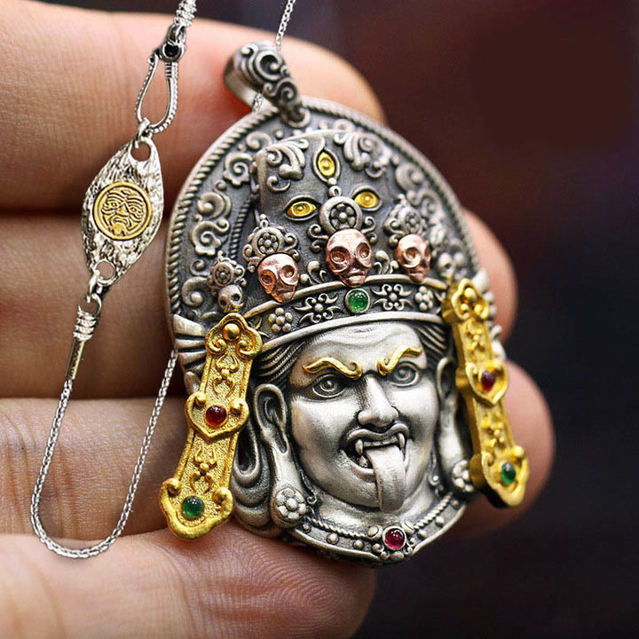 Collier pendentif tibétain en argent sterling 925 Buddha Stones , déesse de la richesse, éloigne les mauvais esprits