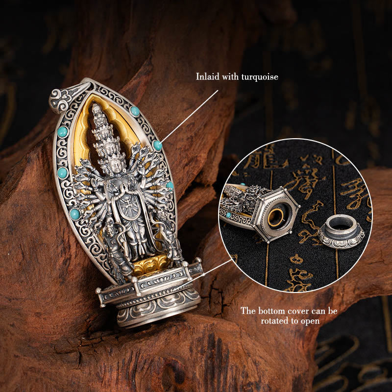 Collier pendentif de richesse Avalokiteśvara Guanyin Kwan Yin à mille bras en argent sterling 925 avec Buddha Stones - image 7