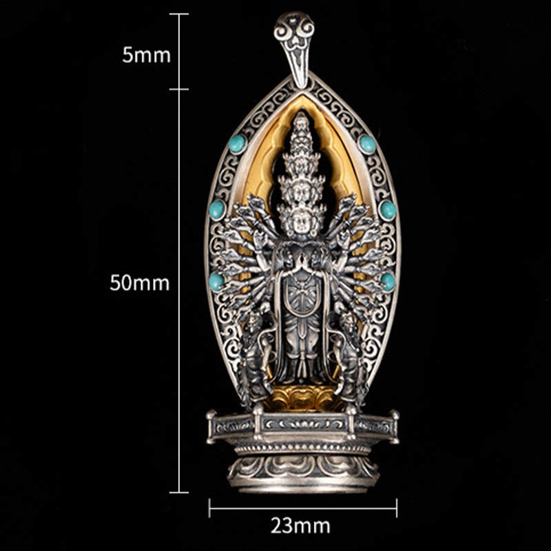 Collier pendentif de richesse Avalokiteśvara Guanyin Kwan Yin à mille bras en argent sterling 925 avec Buddha Stones - image 9