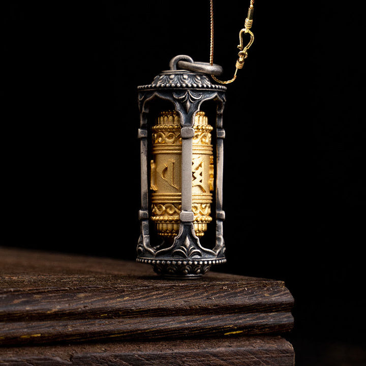 Buddha Stones en argent sterling 925 avec roue de prière tibétaine et pierres de Bouddha Om Mani Padme Hum - Moulin à prières et chaîne en cuivre doré de 58 cm - image 14