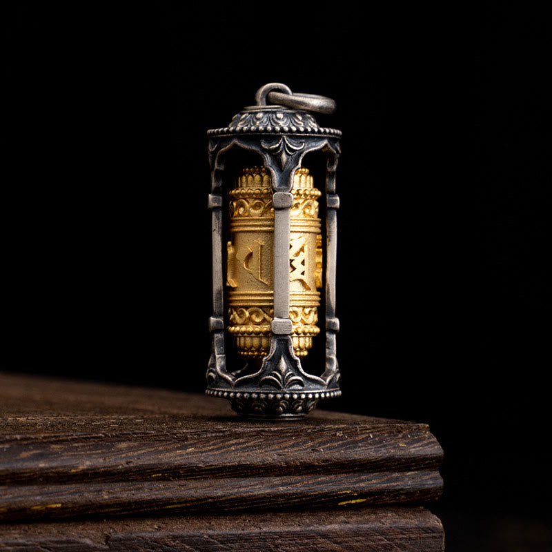 Buddha Stones en argent sterling 925 avec roue de prière tibétaine et pierres de Bouddha Om Mani Padme Hum - Moulin à prières (pendentif uniquement) - image 0