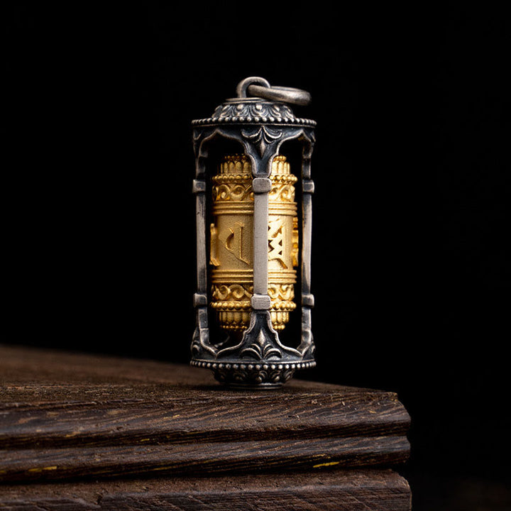 Buddha Stones en argent sterling 925 avec roue de prière tibétaine et pierres de Bouddha Om Mani Padme Hum - Moulin à prières (pendentif uniquement) - image 0