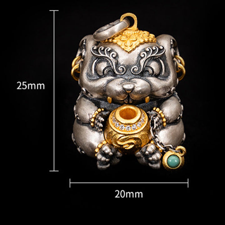 Collier pendentif de protection contre les rats cracheurs de trésors tibétains en argent sterling 925 avec Buddha Stones - image 9