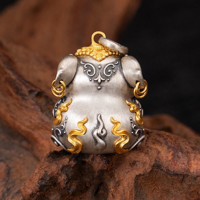 Collier pendentif de protection contre les rats cracheurs de trésors tibétains en argent sterling 925 avec Buddha Stones