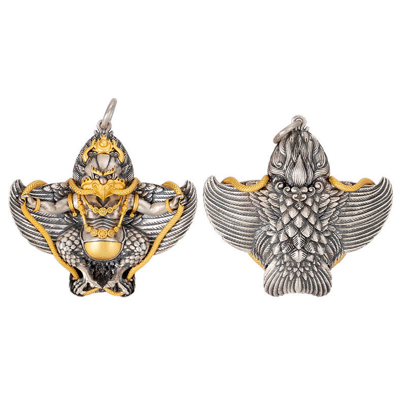 Collier pendentif de sagesse tibétain Garuda Bird en argent sterling 925 Buddha Stones