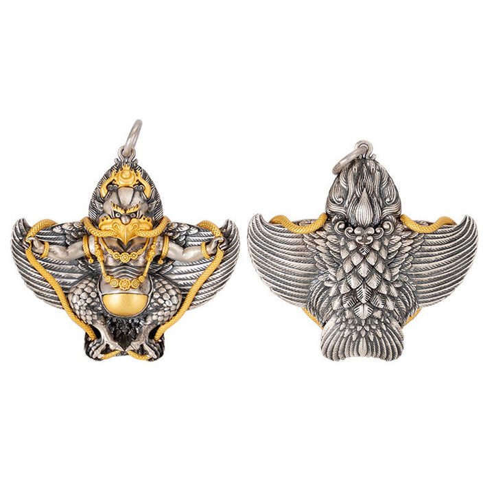 Collier pendentif de sagesse tibétain Garuda Bird en argent sterling 925 Buddha Stones