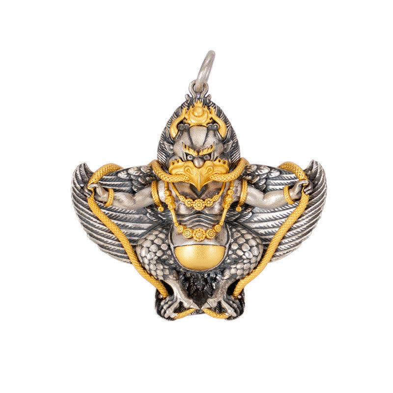 Collier pendentif de sagesse tibétain Garuda Bird en argent sterling 925 Buddha Stones