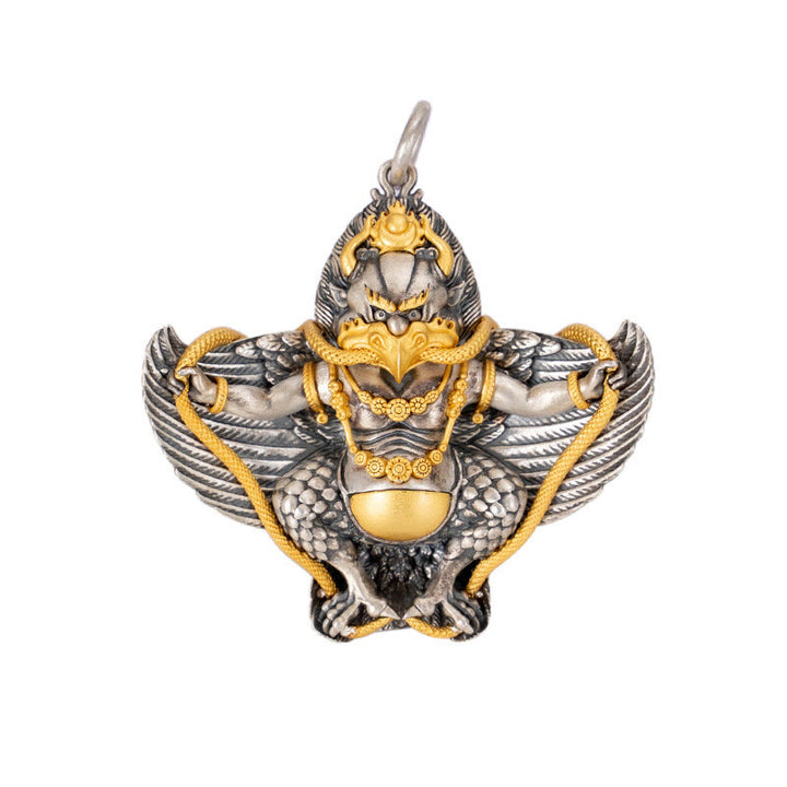 Collier pendentif de sagesse tibétain Garuda Bird en argent sterling 925 Buddha Stones