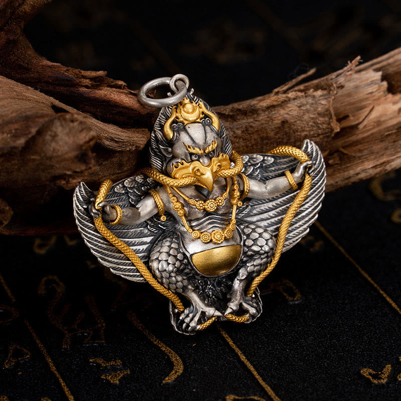 Collier pendentif de sagesse tibétain Garuda Bird en argent sterling 925 Buddha Stones